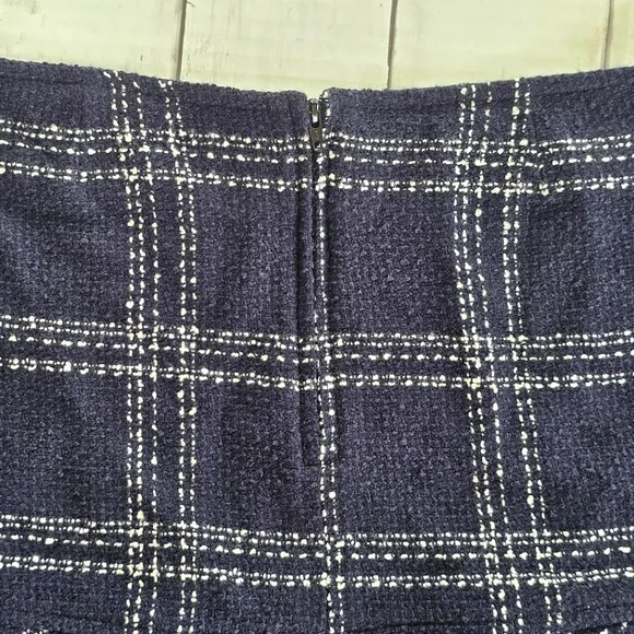 Vintage Xhileration Knit Ruffle Plaid Black & Ivory Cream Mini Skirt Zip up Back - Picture 4 of 5